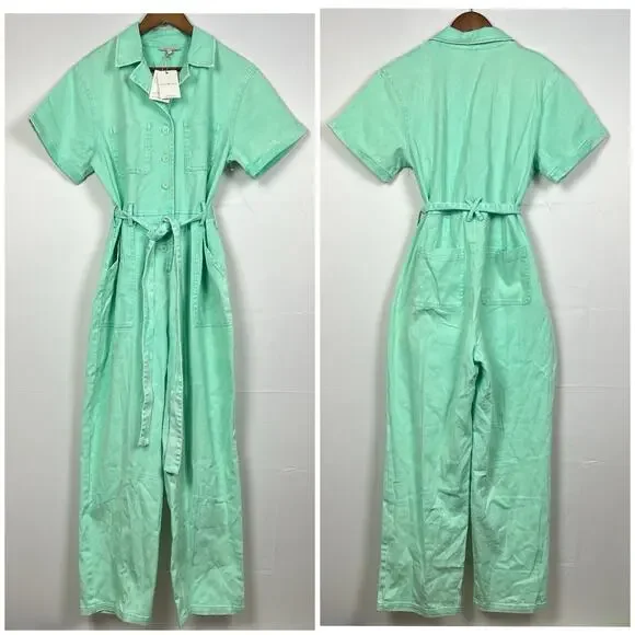 NWT Skies Are Blue Kendall Utility Jumpsuit Green Mint Sz L - Picture 2 of 9